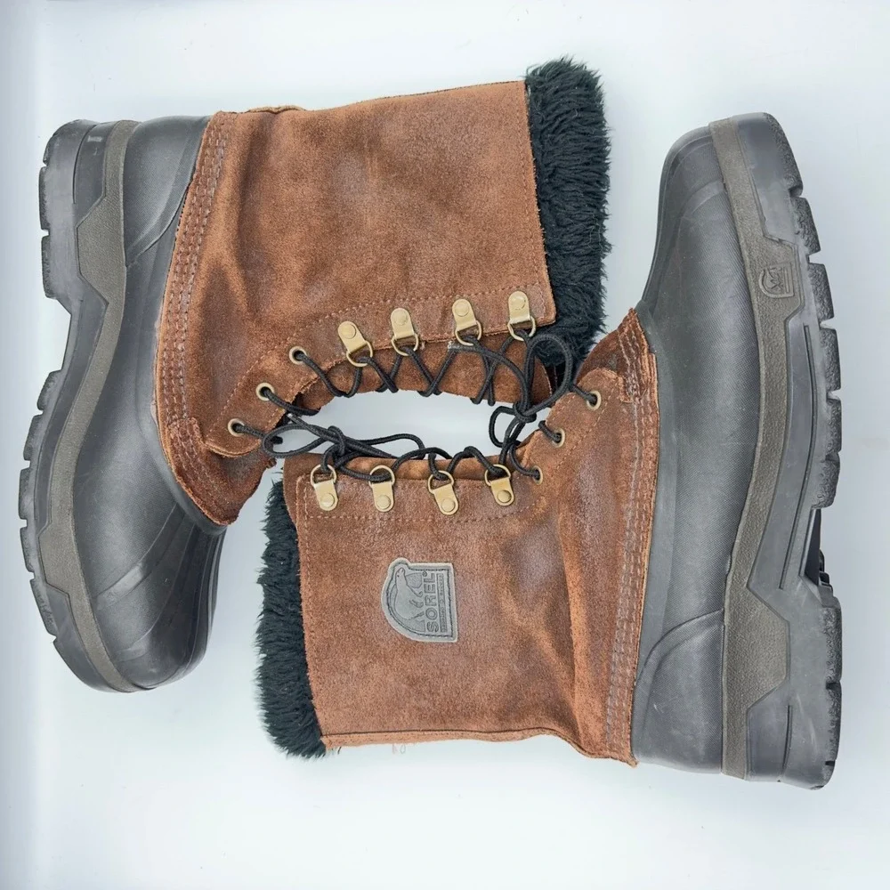 Sorel Kaufman‎ Canada Vintage Winter Snow Boots Brown Suede Rubber Duck Mens 10